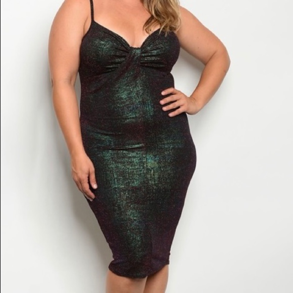 Plus Size Metallic Spaghetti Strap Bodycon Dress